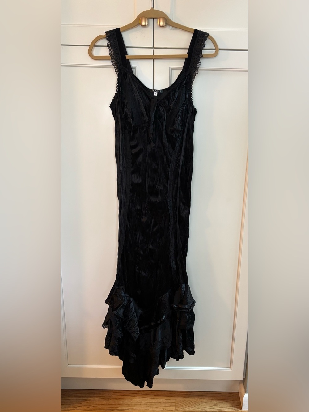 Vintage Takezo Black Maxi Dress ( or Costume) Lace Straps, Ruffled Hem Lace-up
